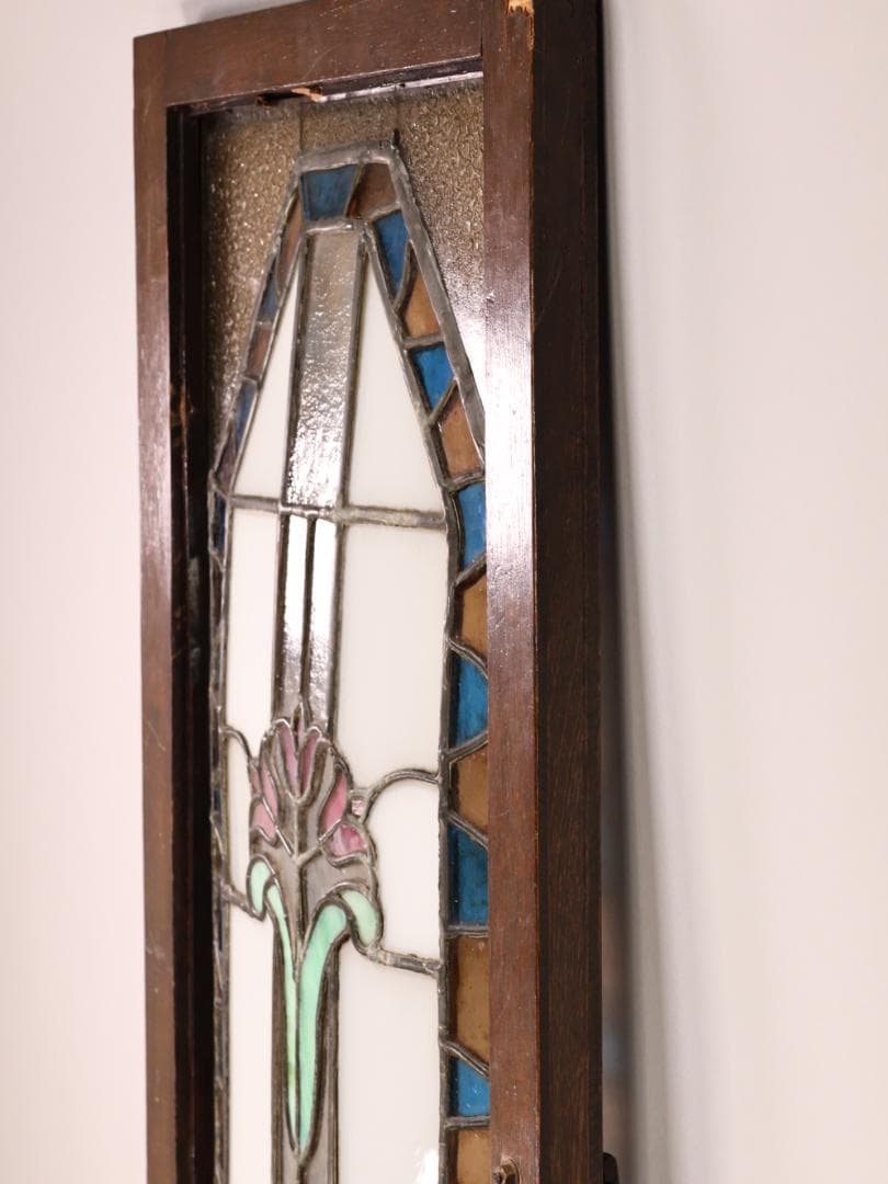 BK446　明治　大正　アンティーク　ステンドグラス　扉　ダイヤカットガラス