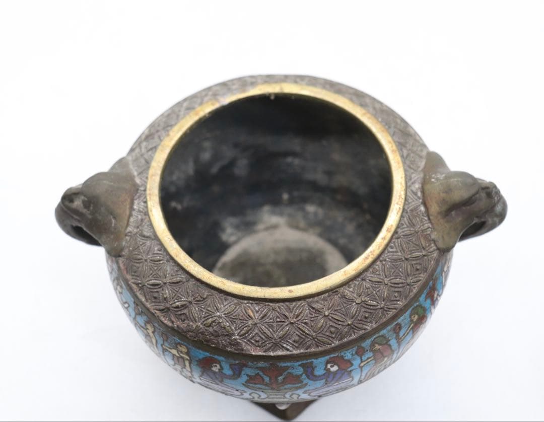 ※中国　七宝焼　獅子摘み　如意足香炉　送料込み251016