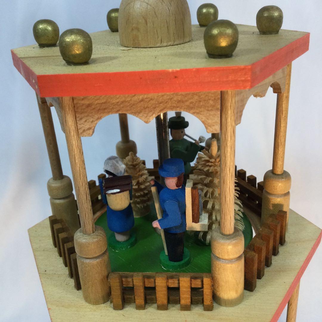 クリスマス　飾り　蝋燭3本　3段　回転　木製　ヴィンテージ　（2088）