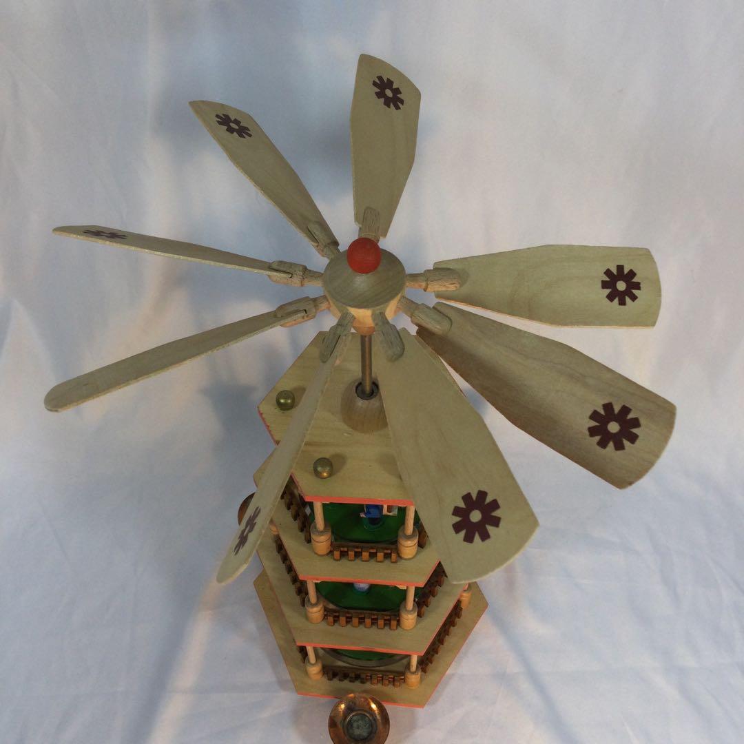 クリスマス　飾り　蝋燭3本　3段　回転　木製　ヴィンテージ　（2088）