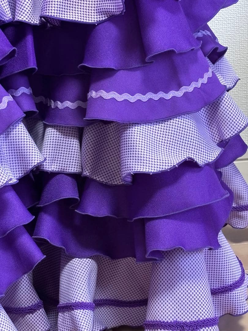 お値下げ♥　フラメンコ　ファルダ 　紫 　後ろ上がりボランテ　ゆとりサイズ