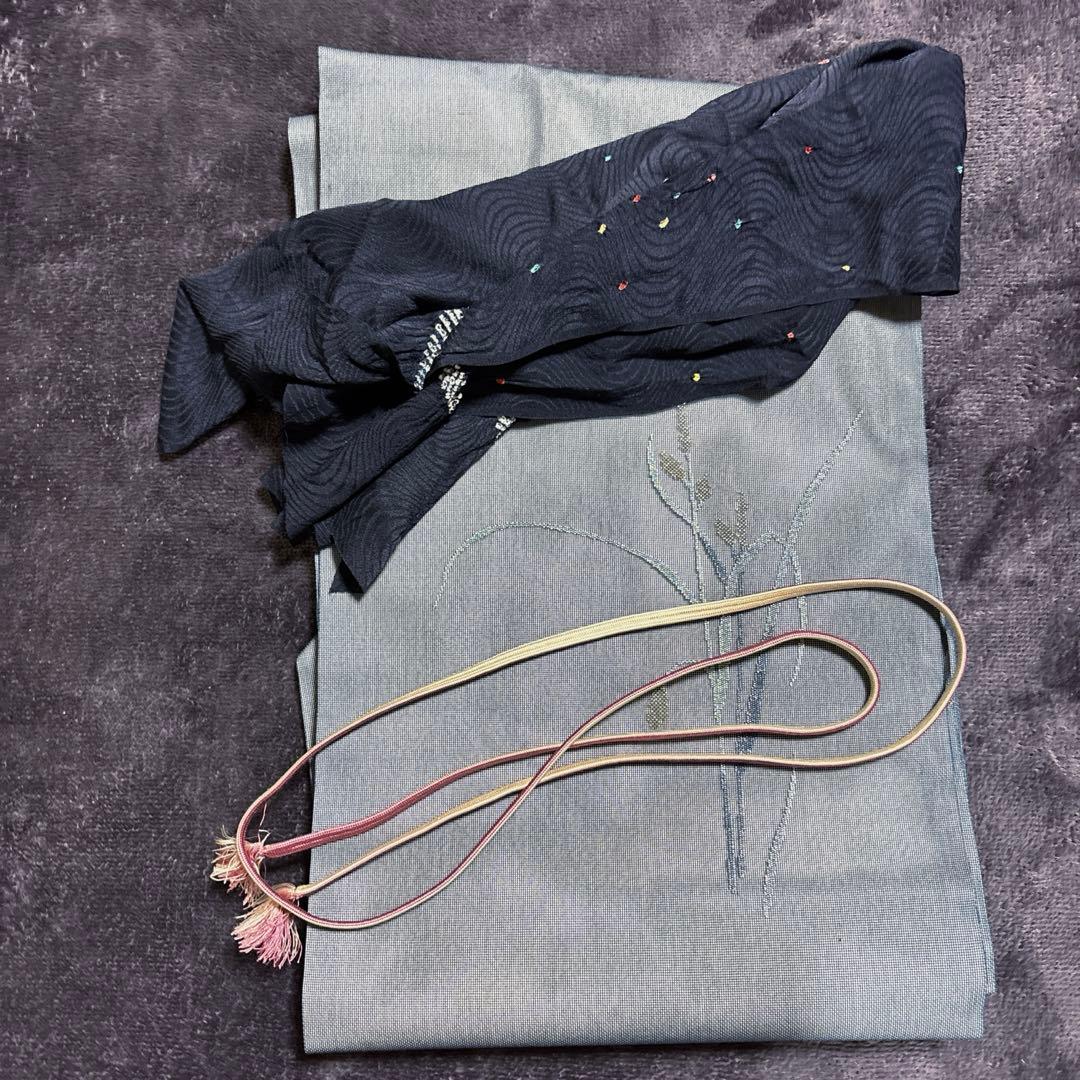 美品　化繊　単衣　江戸小紋　フルセット　４点　身丈168 裄69