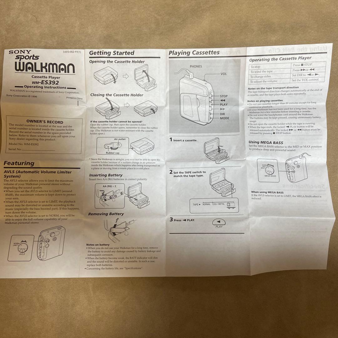 SONY WM-ES392 カセットプレーヤー&MDR-A30ヘッドホン付