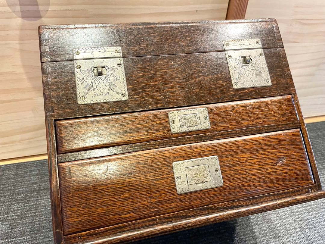 木製　薬籠　 和製　アンティーク　楢　薬箱　レトロ　古民具　引き出し　木箱