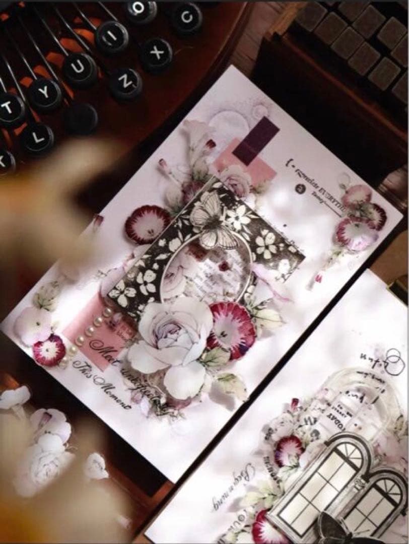 贝壳光 推窗见花-粉 ダイカット加工 6.5cm×6m 海外マステ　花