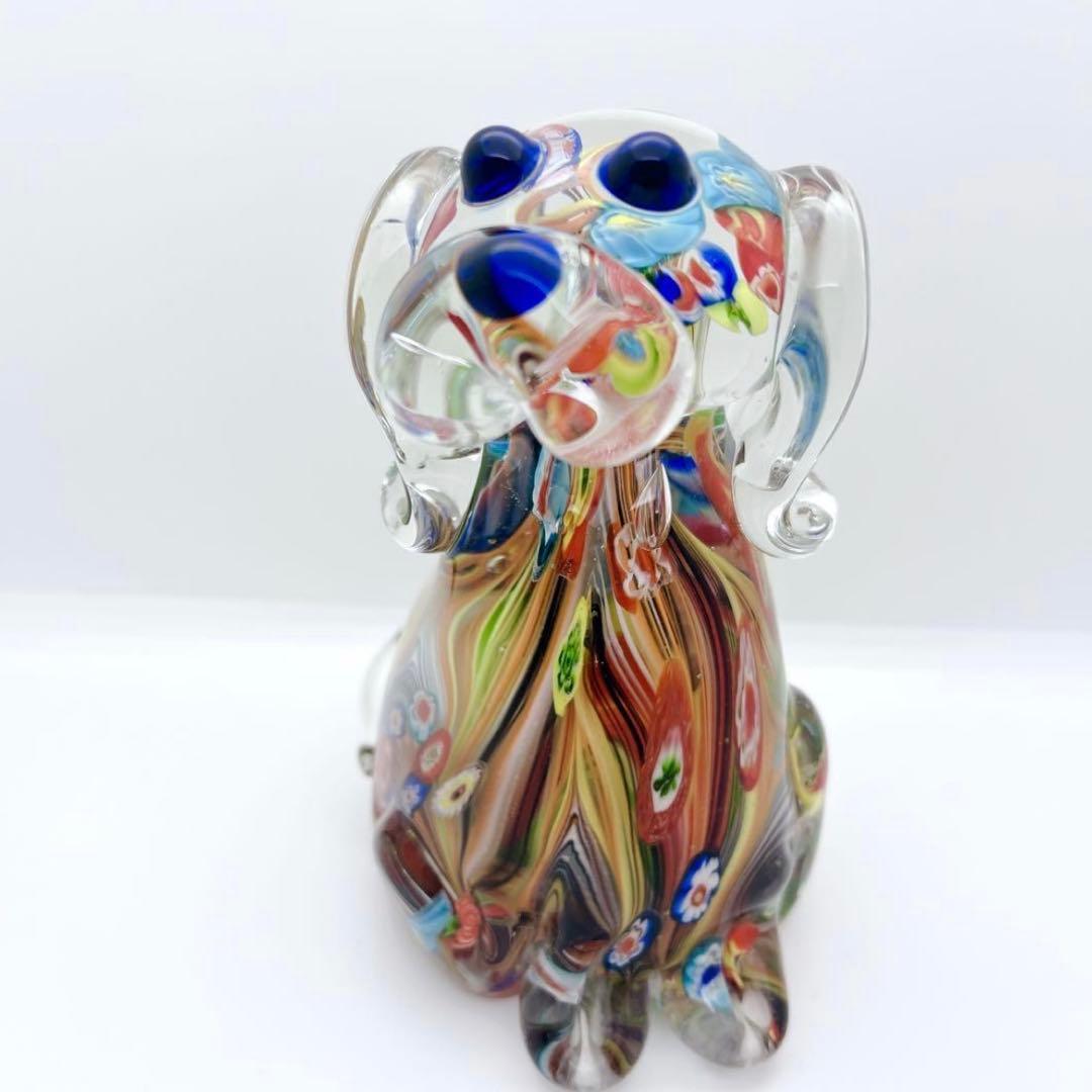 【希少】ヴェネチアンガラス ミルフィオリ 犬 置物 ムラーノガラス オブジェ