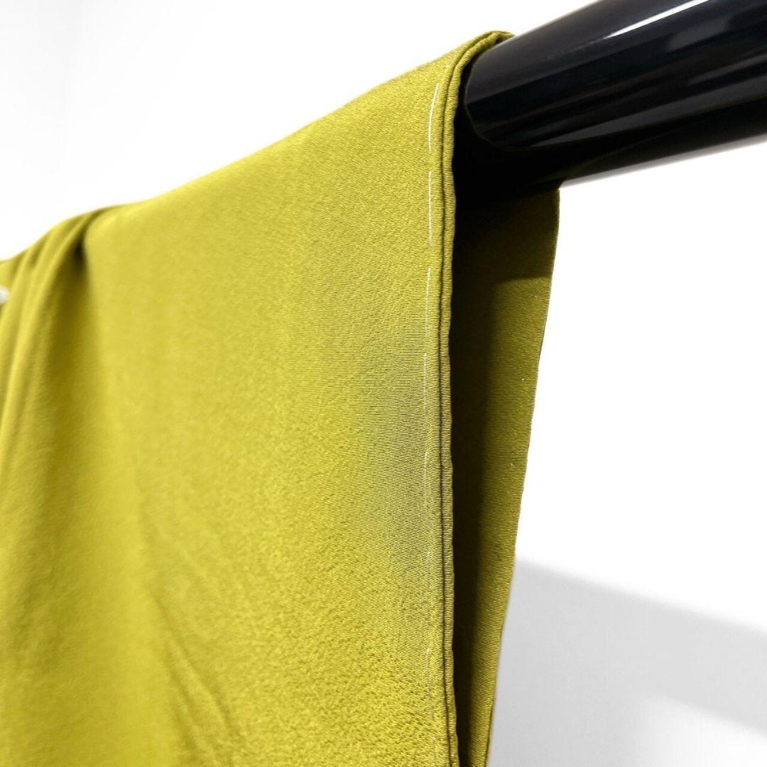 未着用　色無地　一つ紋　深い鶸色　着物　083a p