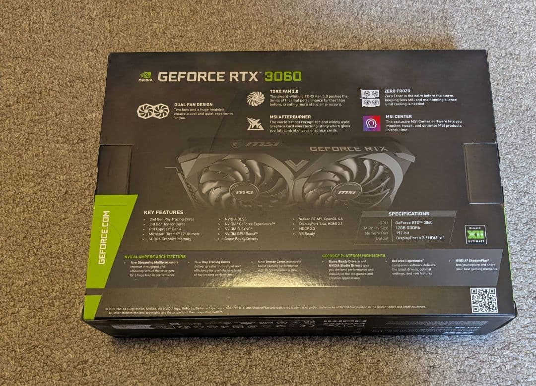 MSI VENTUS 2X RTX 3060　12GB GDDR6