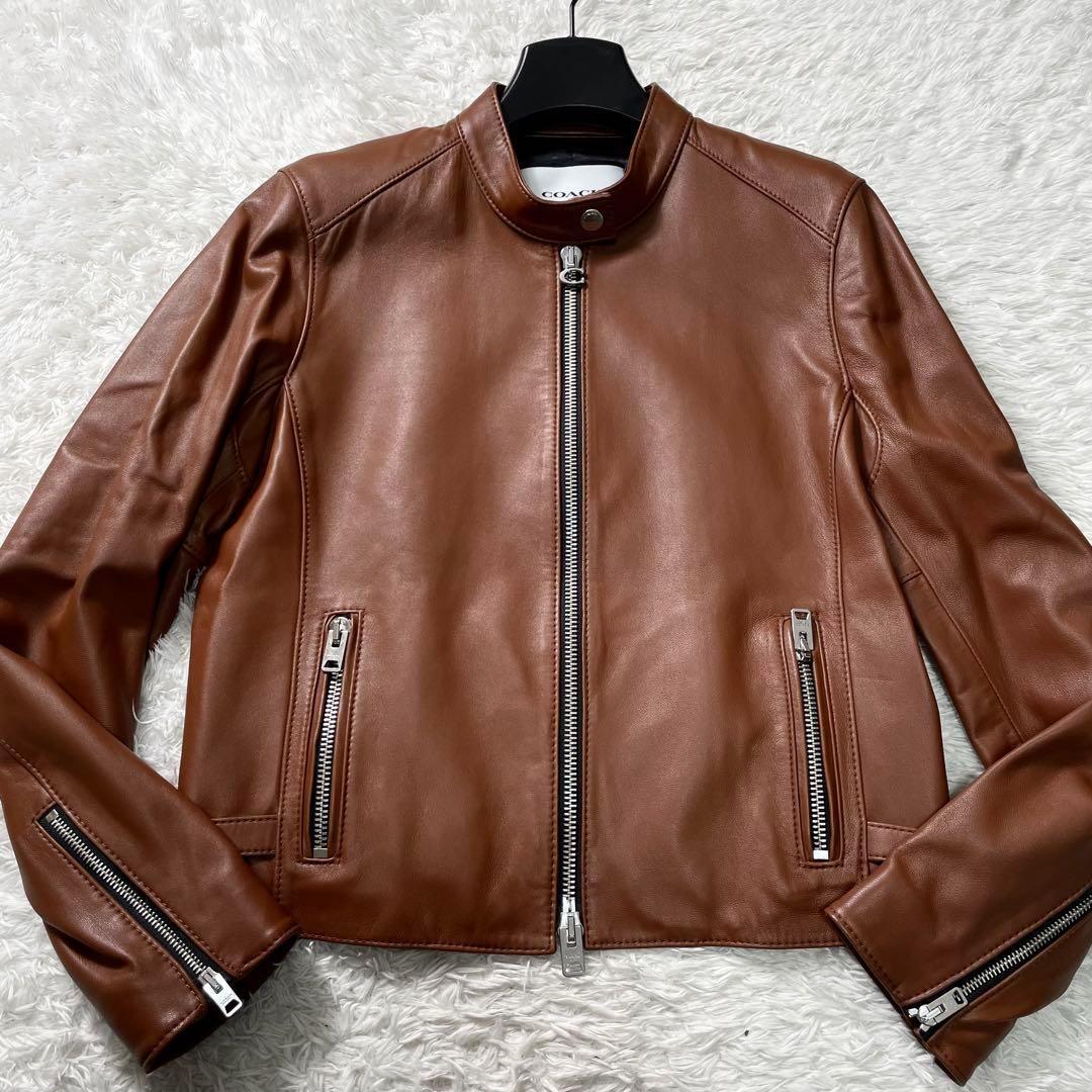 【未使用品】 COACH ラムレザー シグネチャー シングル ライダース M