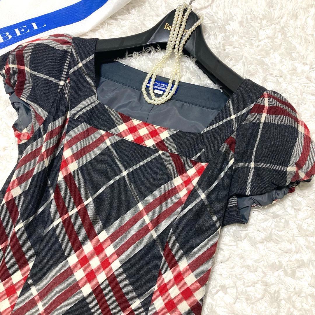 極美品♡ バーバリーブルーレーベル チェックワンピース ベルト プリーツ 36