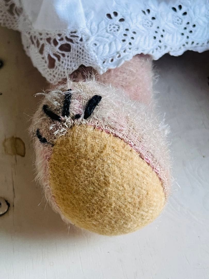 ドイツアンティークビンテージピンクテディベア ぬいぐるみベアビスクドールドレス