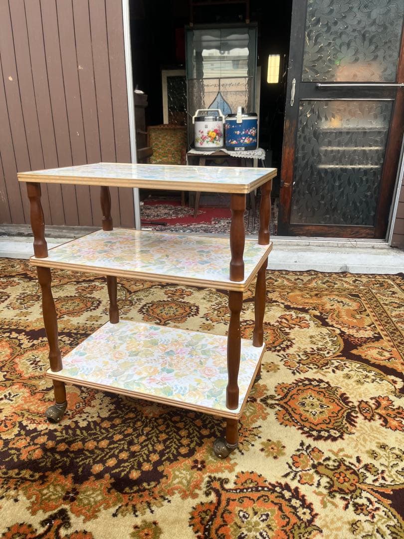 3段 キッチンワゴン レトロポップ 昭和レトロ 花柄 インテリア 当時物