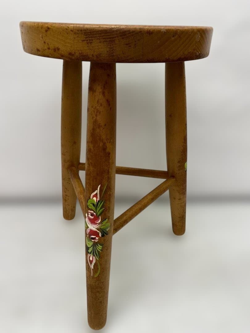 MADE IN ITALY 木製スツール 手描き 花模様 アンティーク調 花台