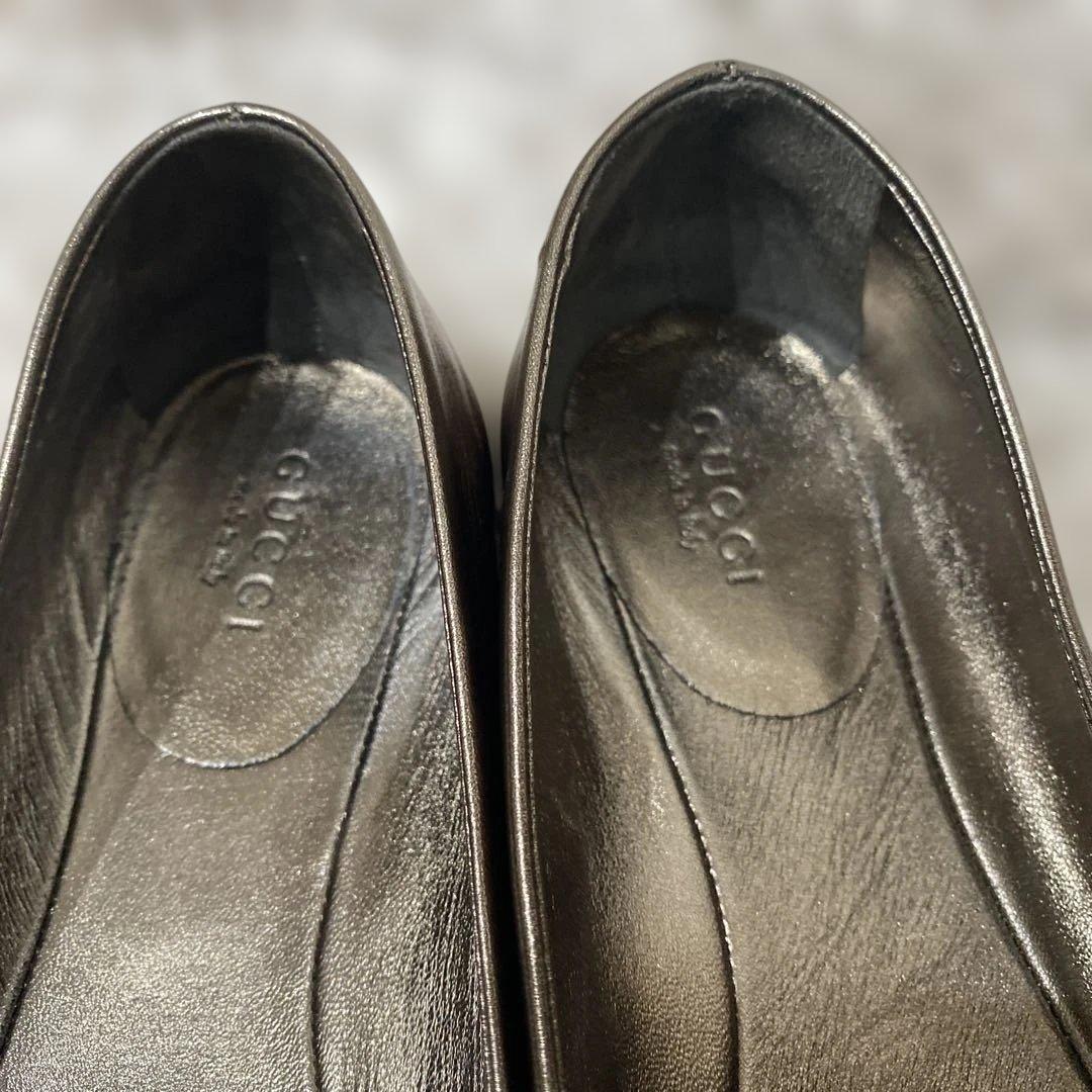 グッチ 36 リボンバレエシューズ ゴールド ブロンズ