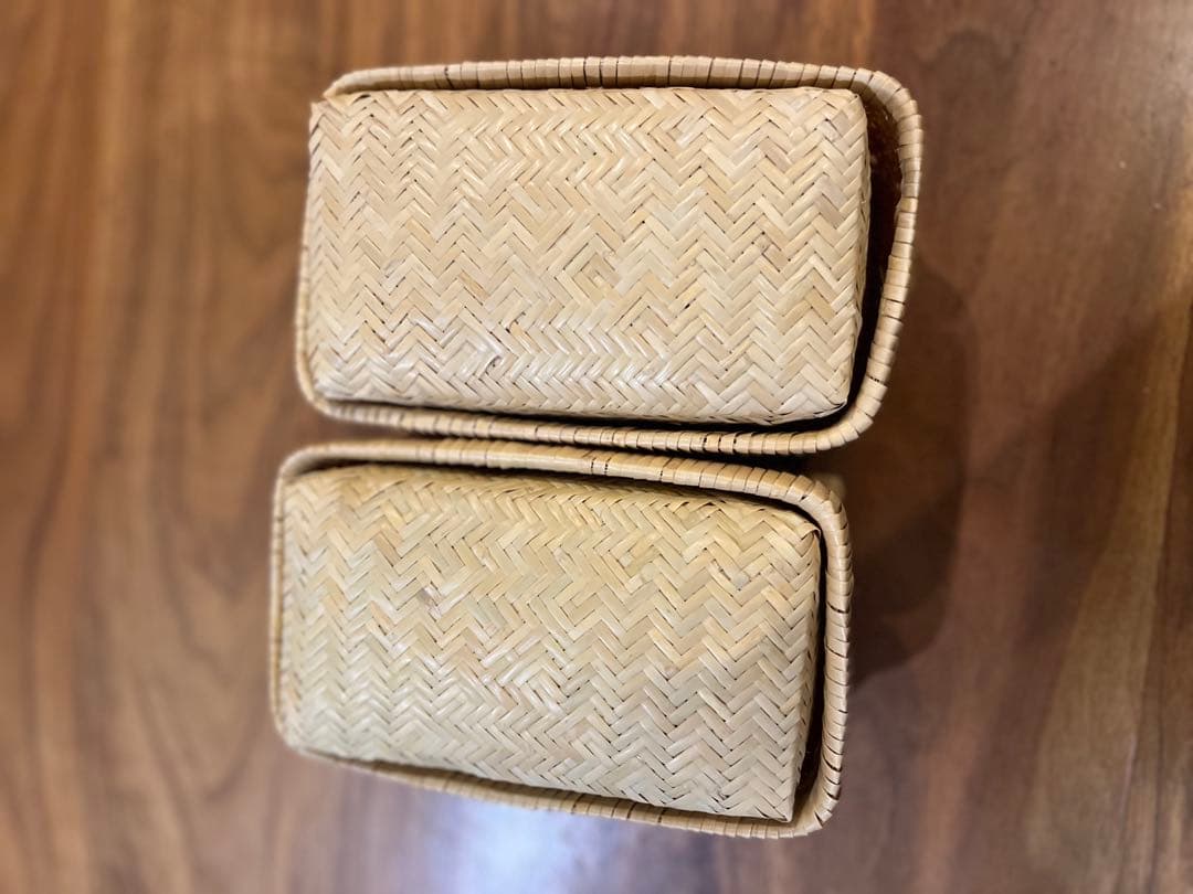 鳥越竹細工　弁当長四角　小物入れ　ランチボックス　2個セット