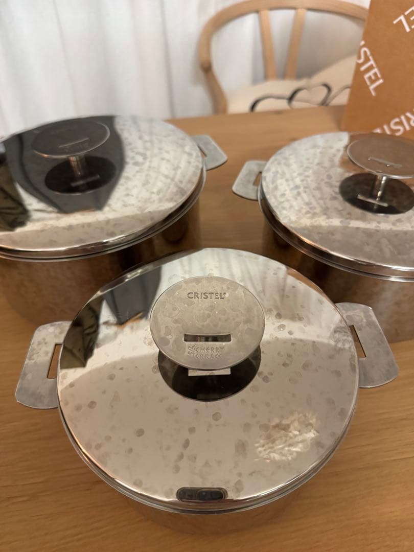 CRISTELクリステル両手鍋3点セット　(16,18,20cm)ステンレス製
