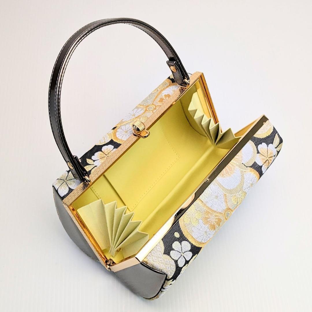 和装 草履 バッグ セット 帯地 梅 黒 金 ブラック フリーサイズ w5-8