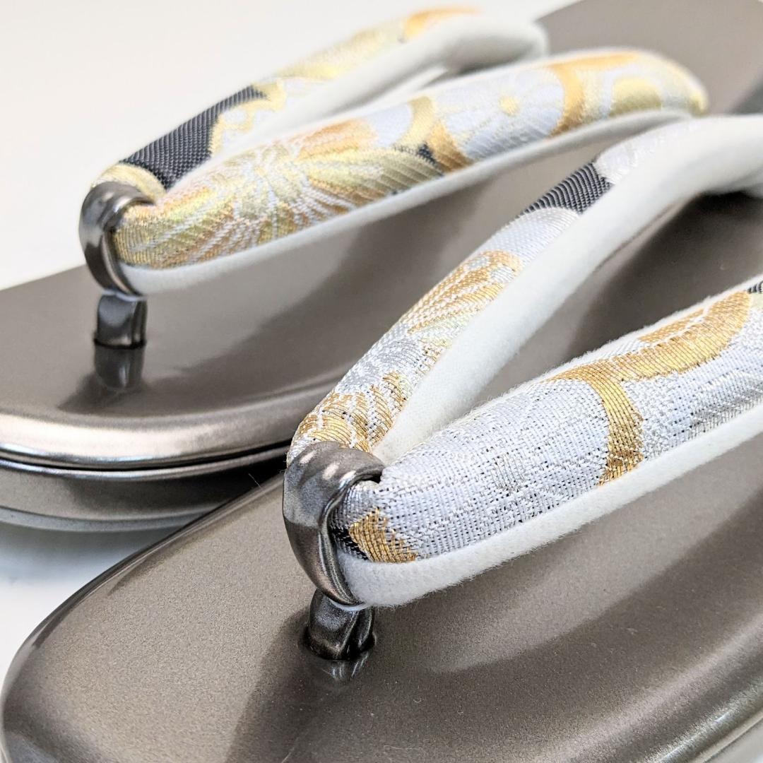 和装 草履 バッグ セット 帯地 梅 黒 金 ブラック フリーサイズ w5-8