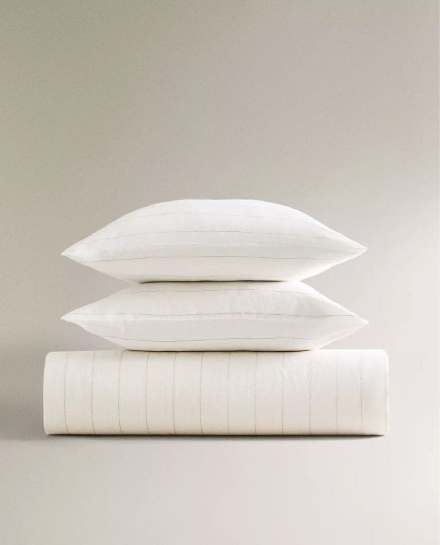 リネン コットン ストライプ デュべカバー