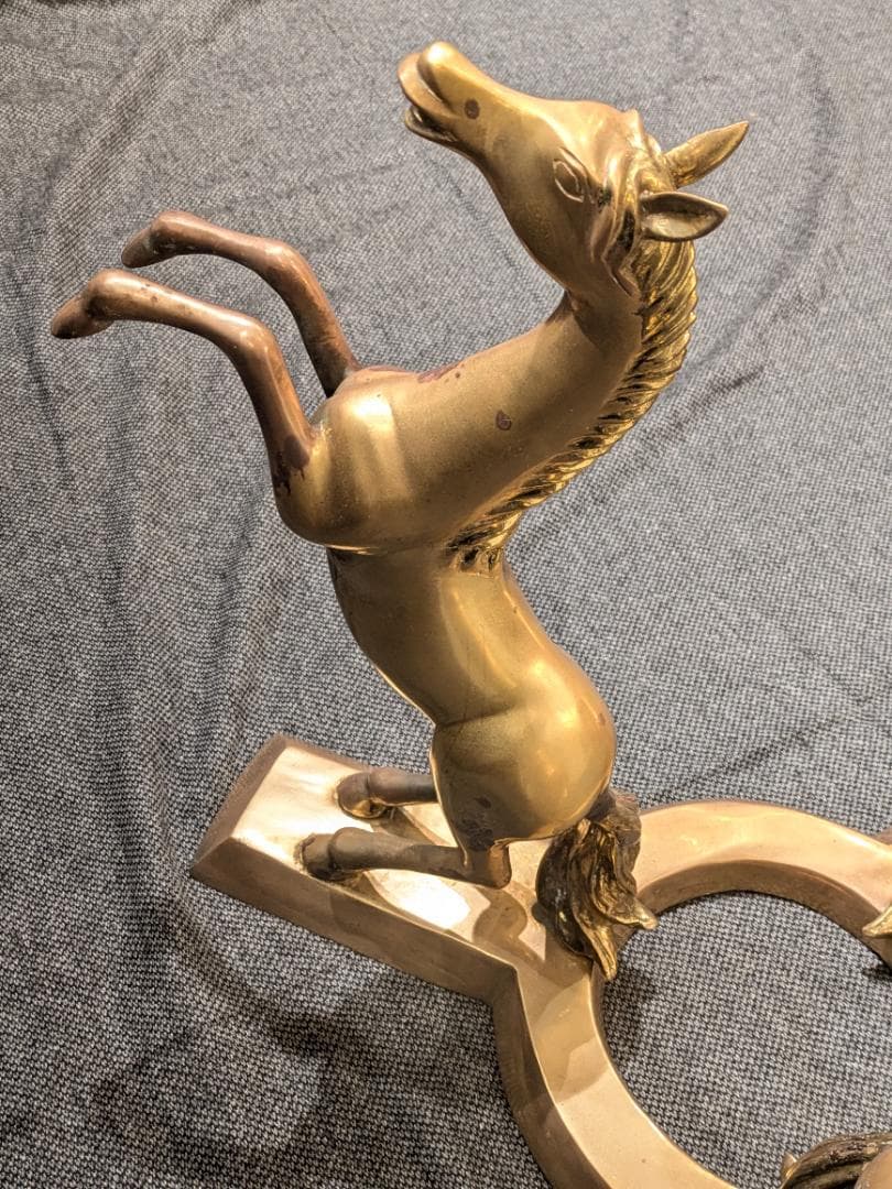 1【希少】サイドテーブル 銅無垢 ブロンズ製 上品 ガラステーブル 馬