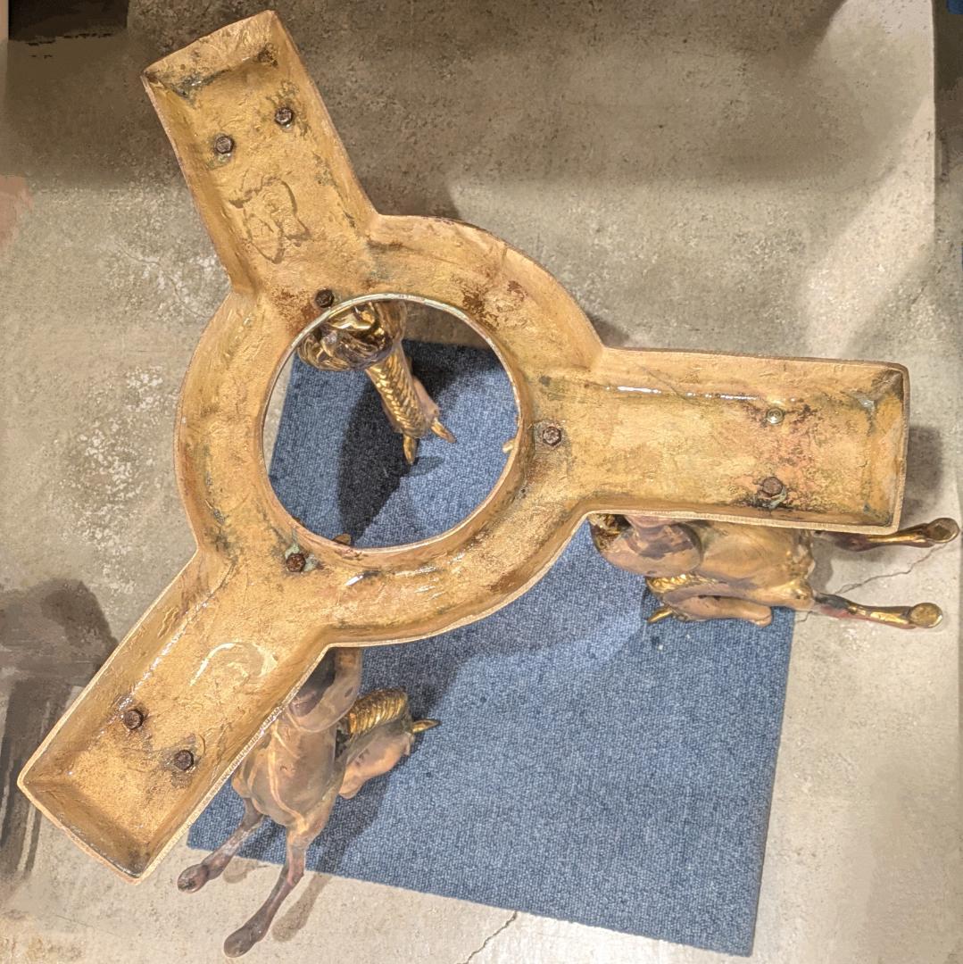 1【希少】サイドテーブル 銅無垢 ブロンズ製 上品 ガラステーブル 馬