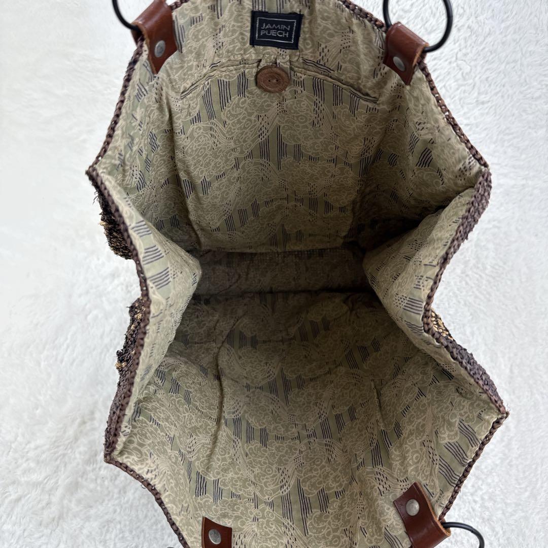 JAMIN PUECH カゴバッグ　トートバッグ　本革 スクエア　花柄