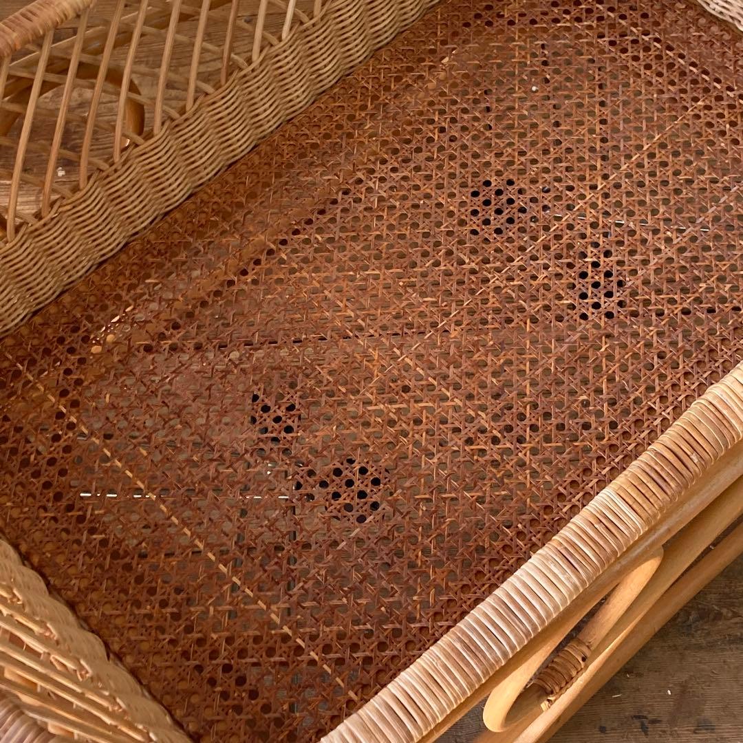 ヴィンテージラタン ベビーベッド 折り畳み キャスター クーファン アンティーク