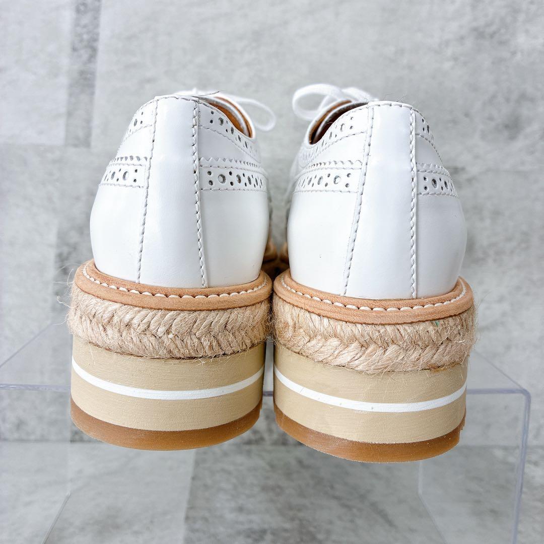 極美品 プラダ ウィングチップ エスパドリーユ 厚底 レザー プラットフォーム