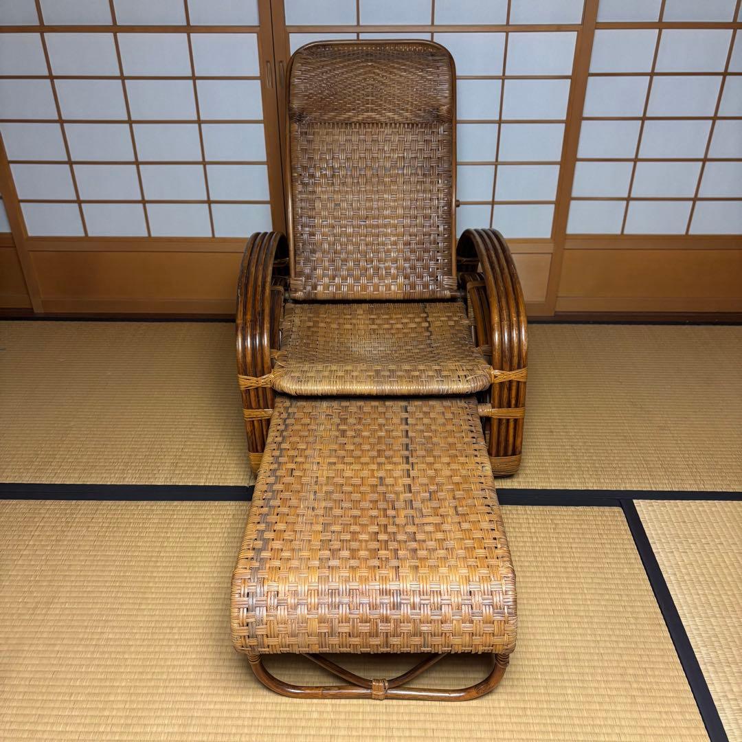 ラタン リクライニングチェア 和風 籐 昭和レトロ