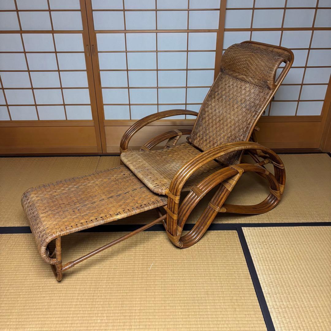 ラタン リクライニングチェア 和風 籐 昭和レトロ