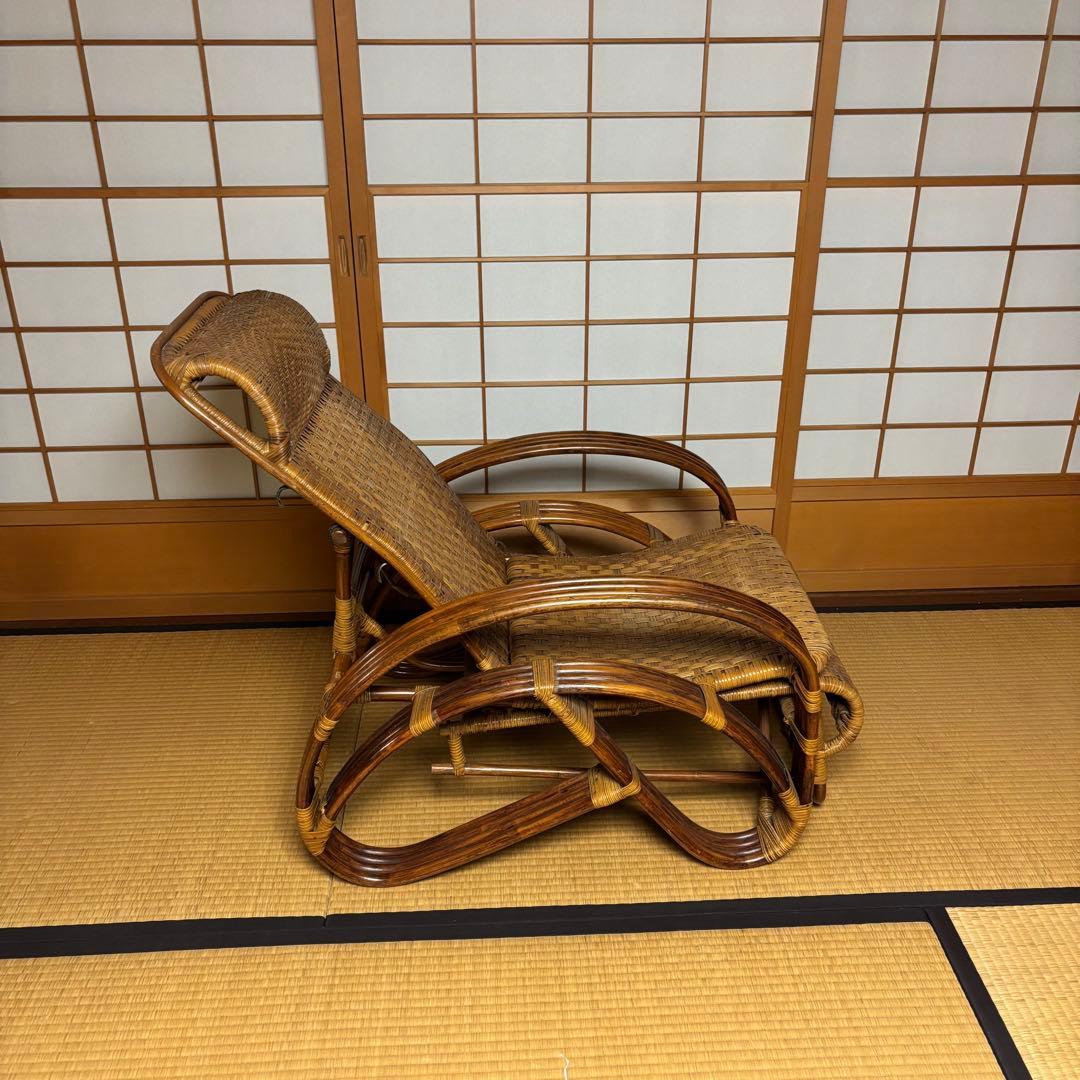 ラタン リクライニングチェア 和風 籐 昭和レトロ