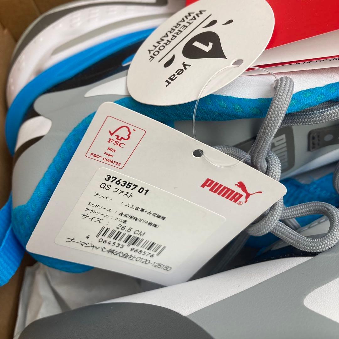 新品メンズプーマゴルフシューズGSファスト 376357-01(ホワイトブルー)