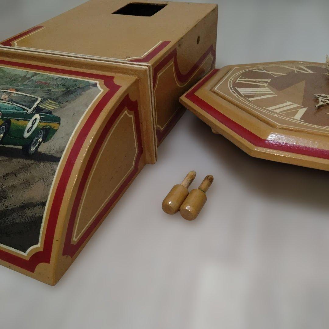 アンティーク風八角形木製時計（不動品）※絵柄　mg midget　※文字盤にmg