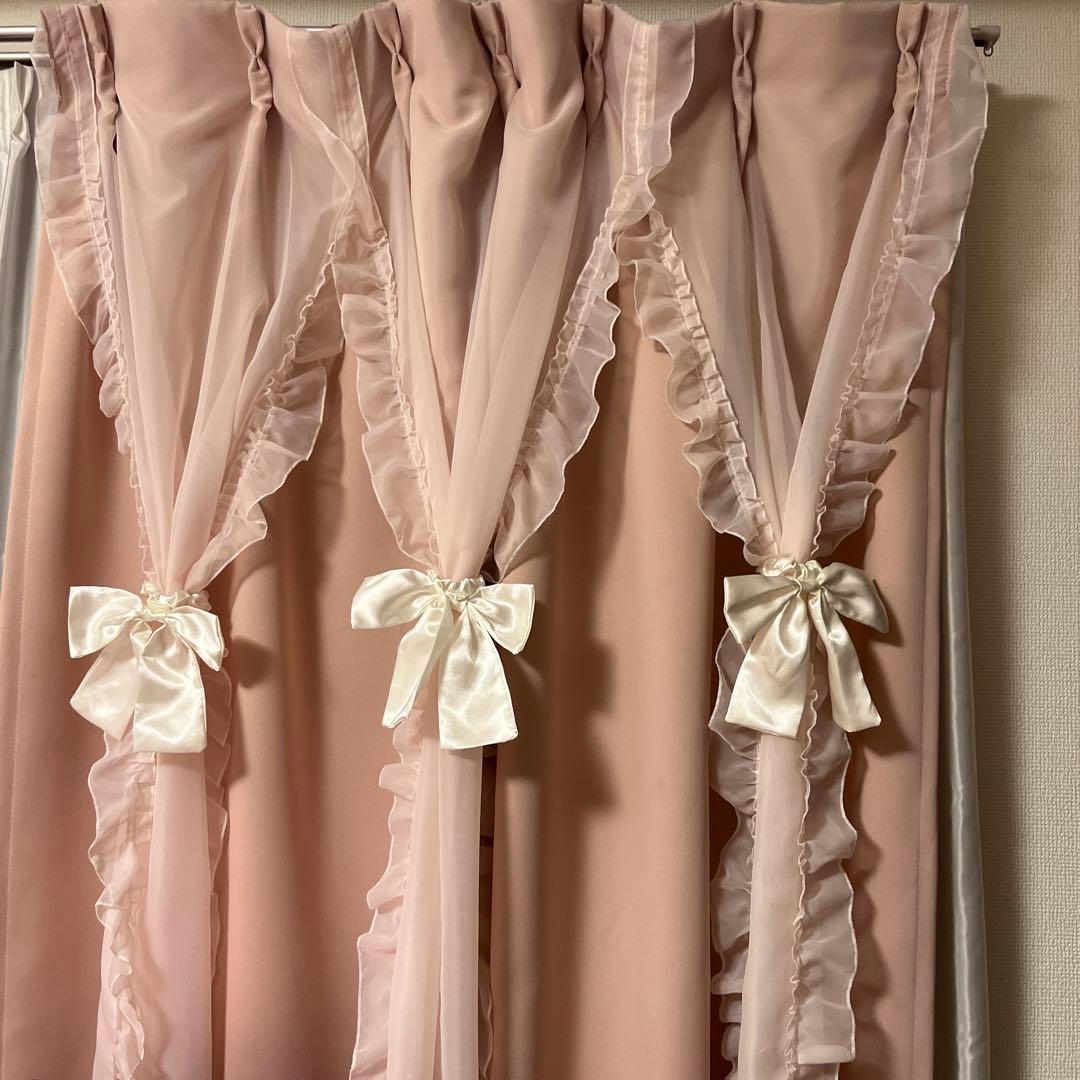 マーメイドリボンフリル遮光カーテン（100×200）/ピンク ロマプリ 姫系