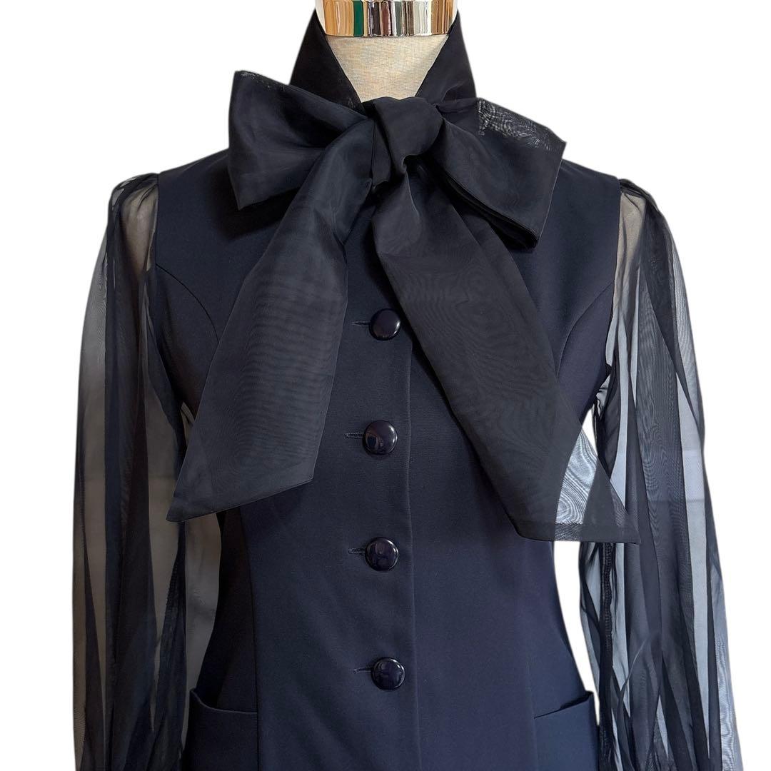 レジーナロマンティコ オーガンジースリーブワンピース リボン ネイビー 36