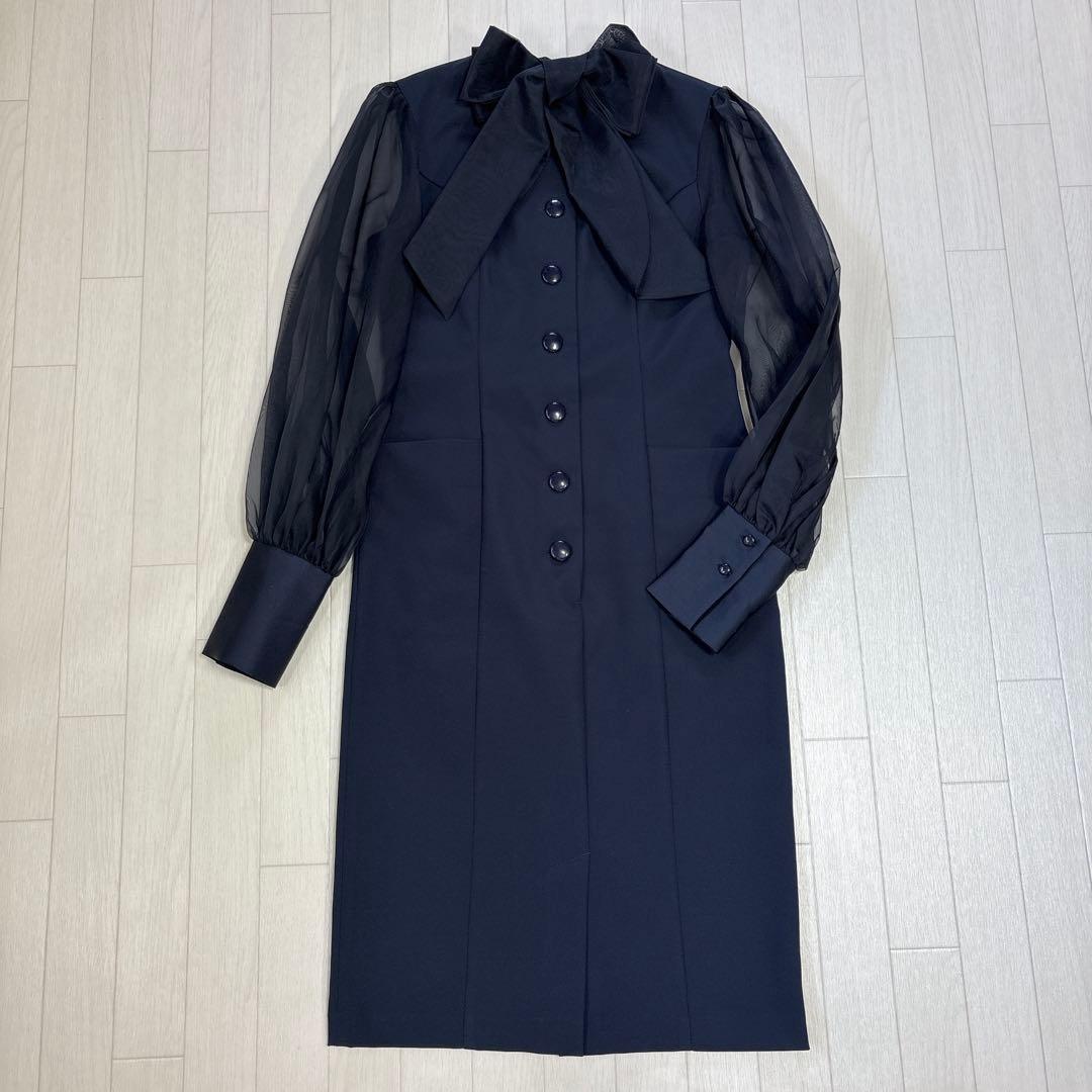 レジーナロマンティコ オーガンジースリーブワンピース リボン ネイビー 36