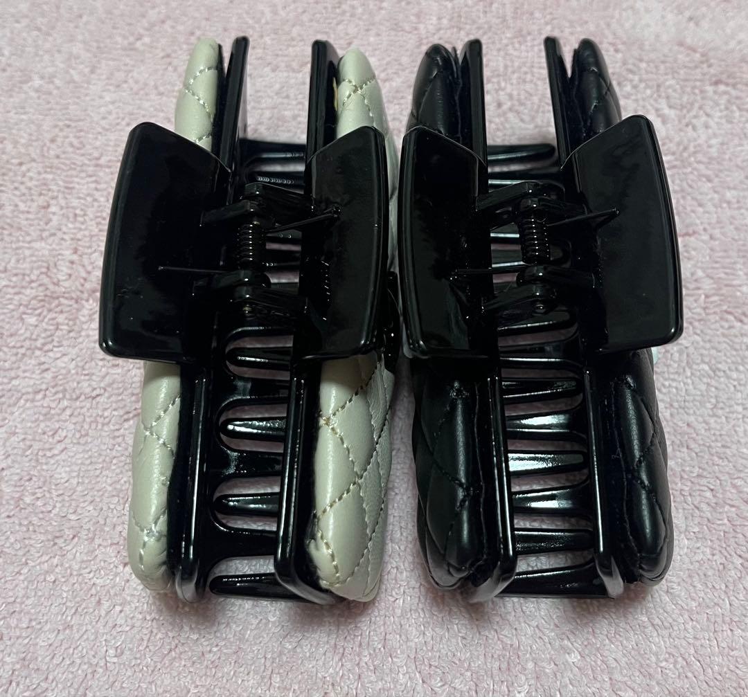 CHANEL キルティングヘアクリップ ブラック&ベージュ 2個セット