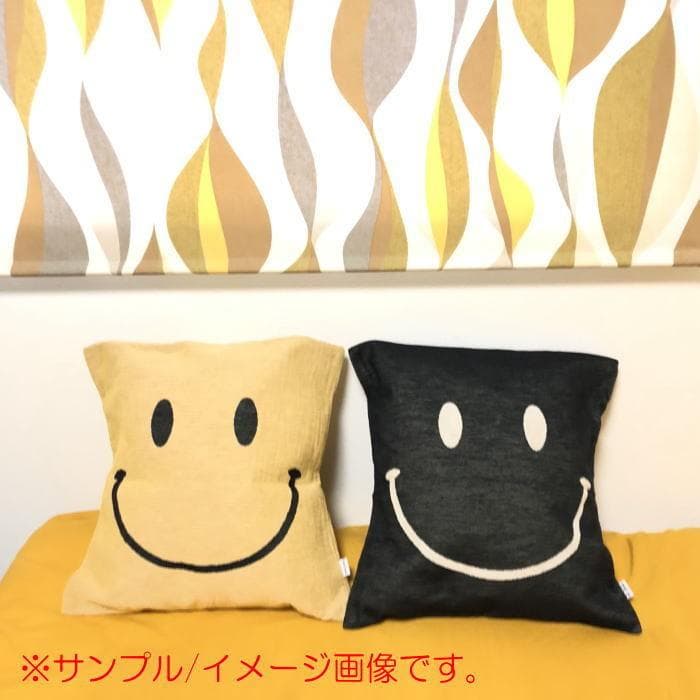 ４個　アメリカ製 Cross Canvas スマイル クッションカバー ベージュ