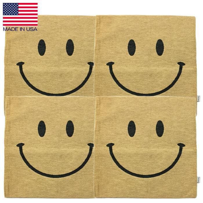 ４個　アメリカ製 Cross Canvas スマイル クッションカバー ベージュ