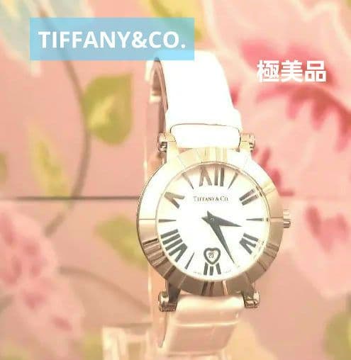 【極美品】純正ベルト　ティファニー　アトラス ホワイトレザー 　腕時計