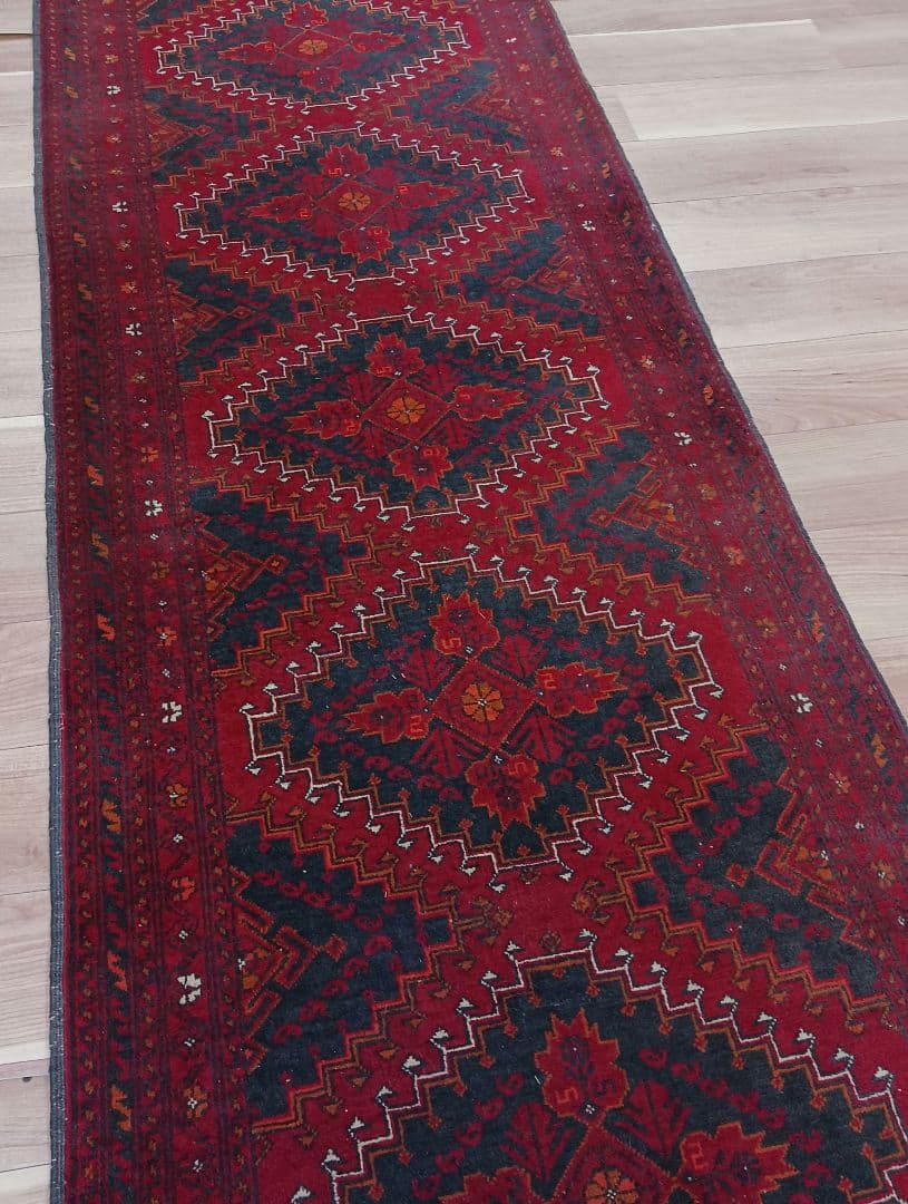 Y2745 アフガン絨毯 ウール100% 手織り ランナー 276×82㎝