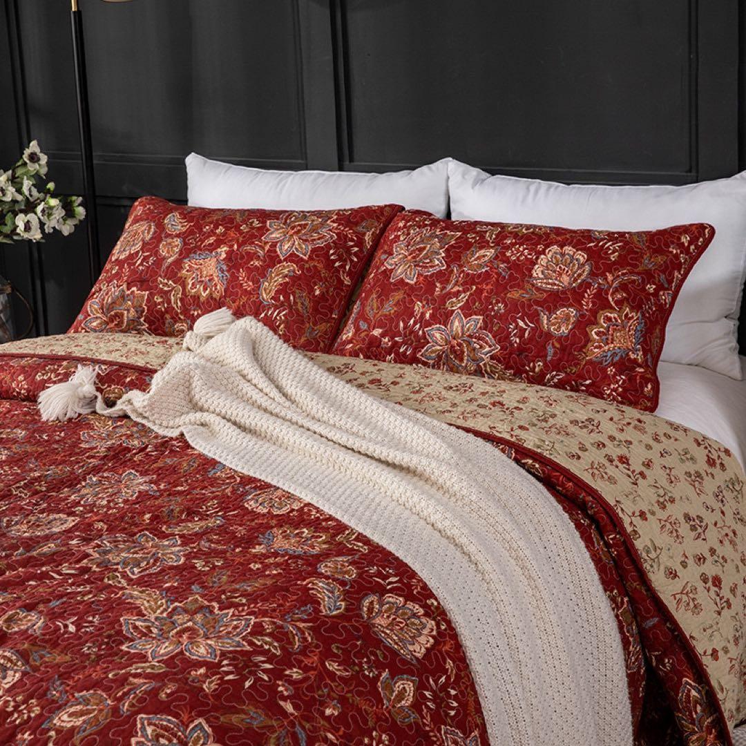 キルトベッドカバー3点セット綿マルチカバー キルティング 835