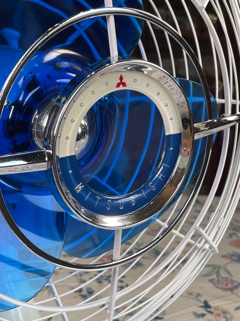 三菱'60昭和レトロ扇風機 とても古い・重い・堅牢　順調稼働　鮮明ブルーファン美