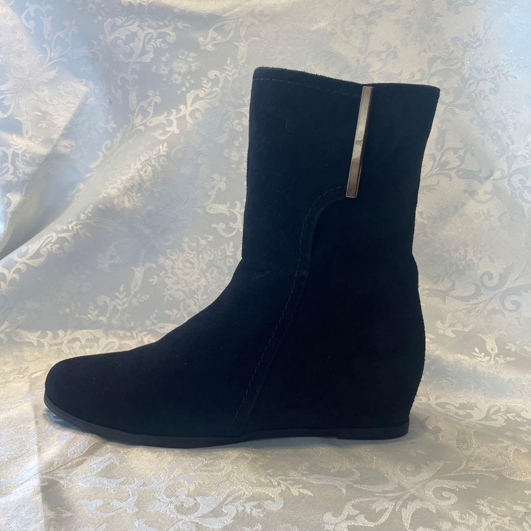 LANVIN 黒 スエード ウェッジヒールブーツ