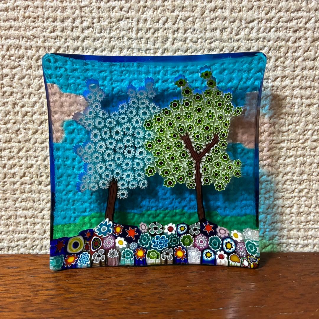 ベネチアンガラス ミルフィオリ プレート スクエア ガラス 豆皿 ムラーノ