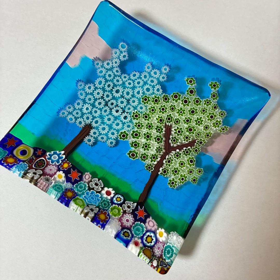 ベネチアンガラス ミルフィオリ プレート スクエア ガラス 豆皿 ムラーノ