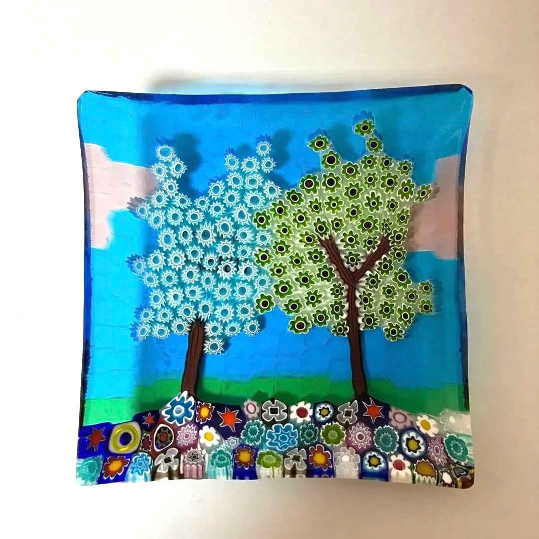 ベネチアンガラス ミルフィオリ プレート スクエア ガラス 豆皿 ムラーノ