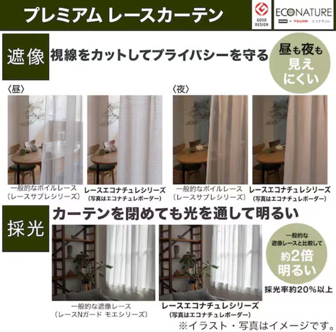 【ニトリ・美品】黒とグレーのストライプカーテン・レースセット【遮光2級】