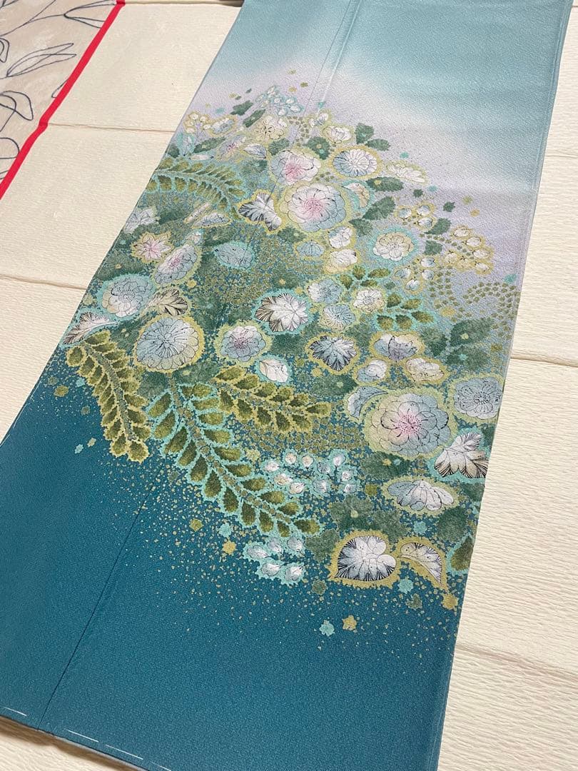 訪問着フルセット　辻ヶ花　絞り　しつけ糸付き　正絹　入学式　卒業式　向かい鳥七宝