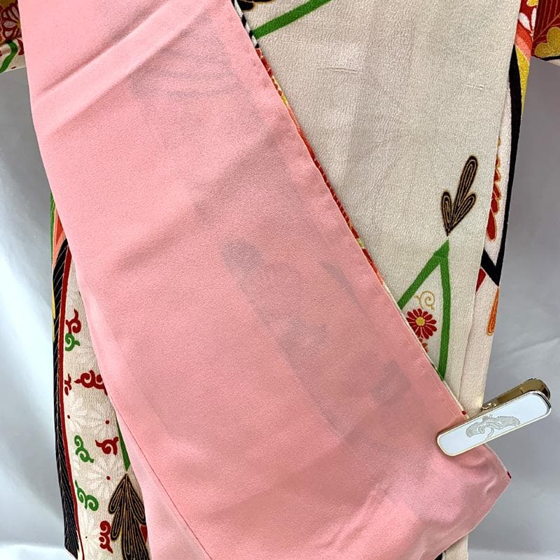 504ag87□七五三 セミアンティーク 七歳 女児 着物&袋帯 鶴□状態良好